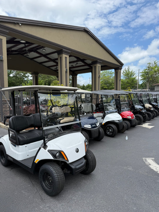 Clear MagMount golf cart windshield installed on Yamaha Drive 2