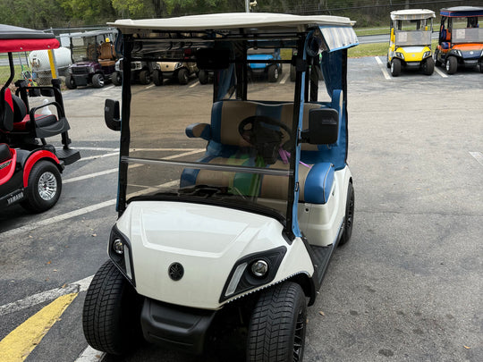 Tinted MagMount golf cart windshield installed on Yamaha Drive 2