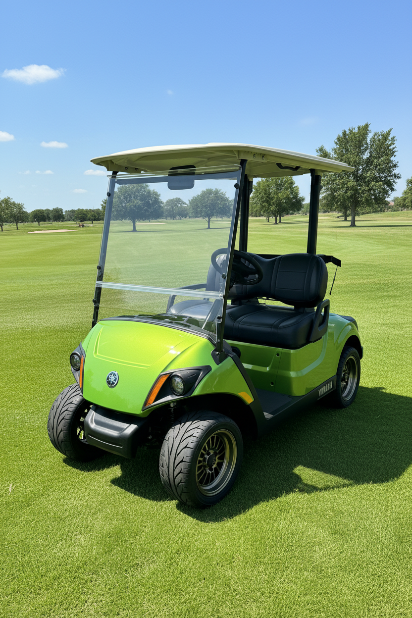 Clear MagMount golf cart windshield installed on Yamaha Drive 2