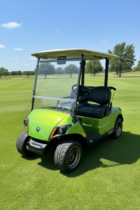 Clear MagMount golf cart windshield installed on Yamaha Drive 2