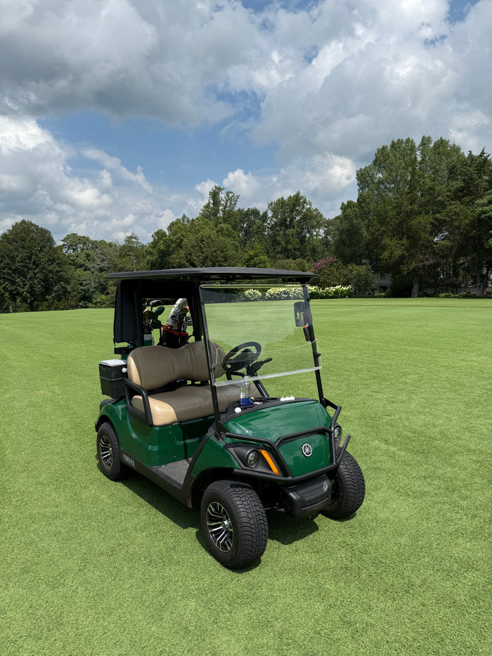 Clear MagMount golf cart windshield installed on Yamaha Drive 2