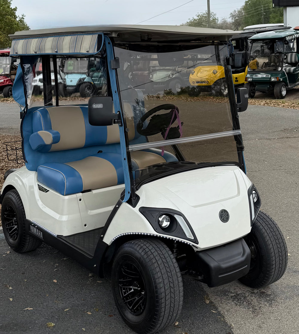 Tinted MagMount golf cart windshield installed on Yamaha Drive 2