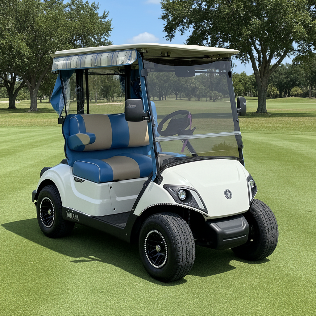 Tinted MagMount golf cart windshield installed on Yamaha Drive 2